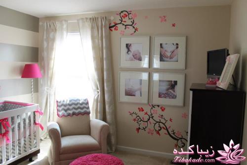 دکور اتاق نوزاد - طوسی و صورتی